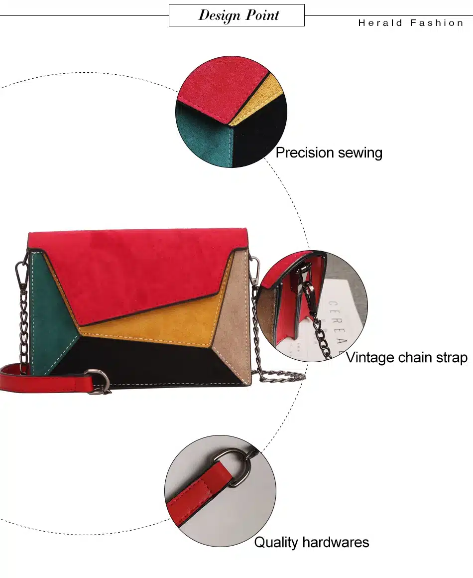 Herald Fashion Quality Leather Patchwork Women Messenger Bag Female Chain Strap Shoulder Bag Small Criss-Cross Ladies' Flap Bag 12