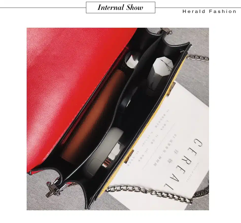 Herald Fashion Quality Leather Patchwork Women Messenger Bag Female Chain Strap Shoulder Bag Small Criss-Cross Ladies' Flap Bag 14