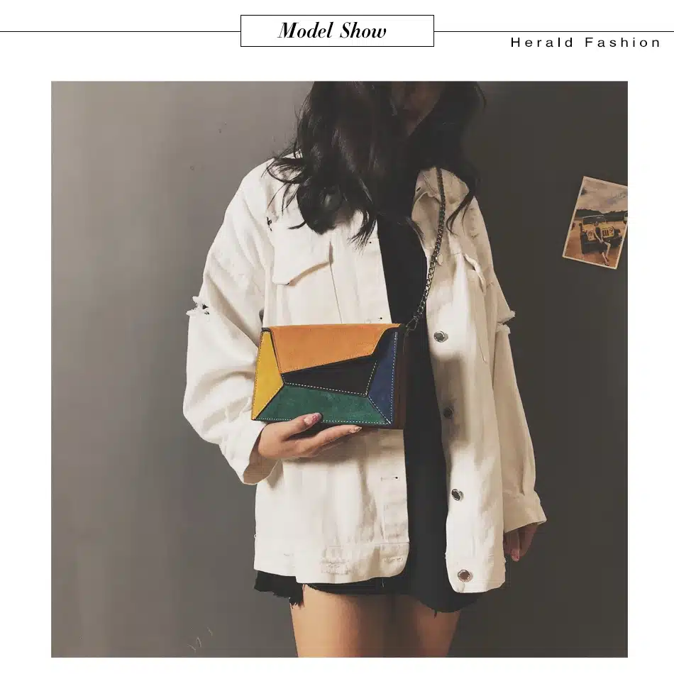Herald Fashion Quality Leather Patchwork Women Messenger Bag Female Chain Strap Shoulder Bag Small Criss-Cross Ladies' Flap Bag 16