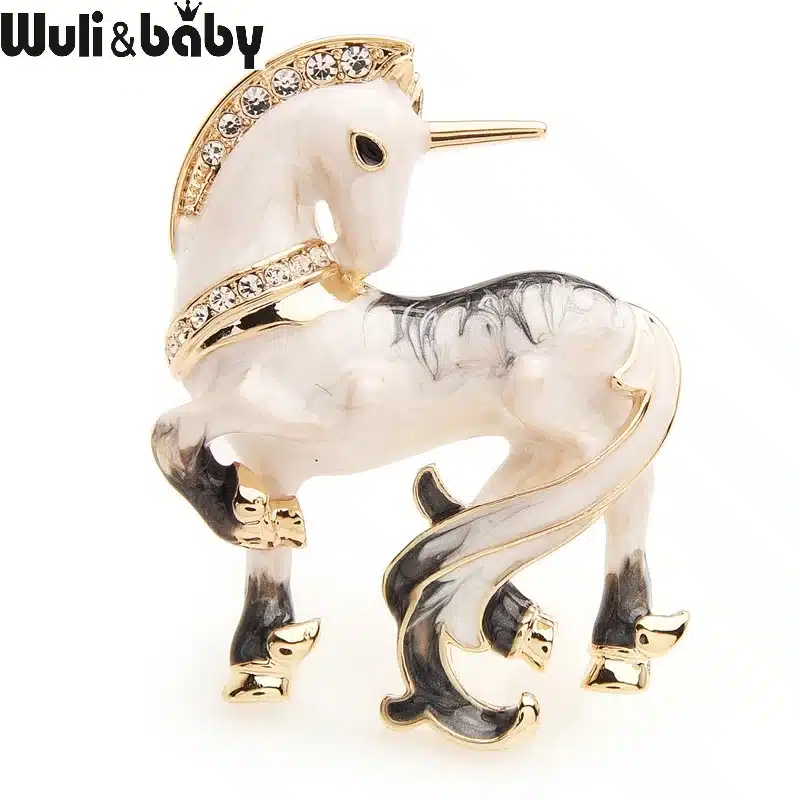 Wuli&baby White Miracle Lucky Horse Enamel Brooches For Women And Men Alloy Animal Rhinestone Banquet Party Brooch Gifts 9