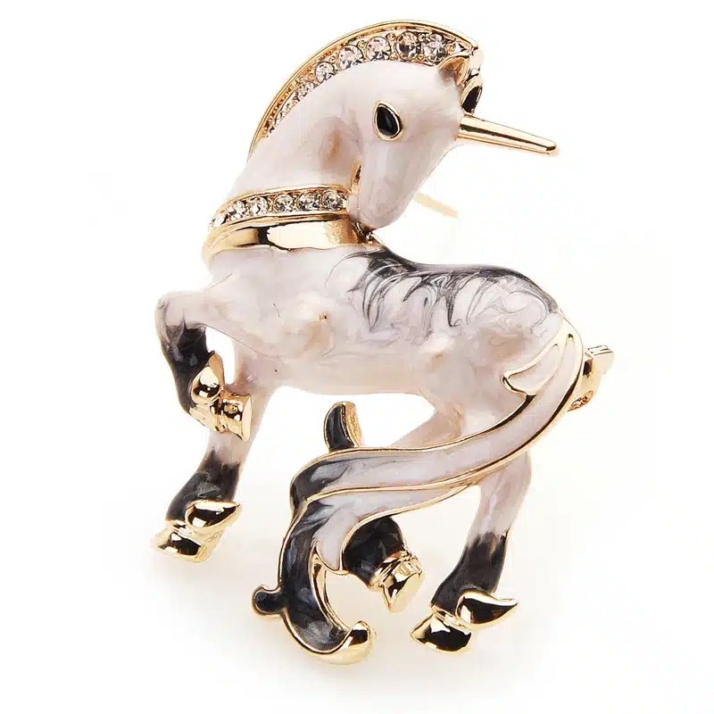 Wuli&baby White Miracle Lucky Horse Enamel Brooches For Women And Men Alloy Animal Rhinestone Banquet Party Brooch Gifts 12