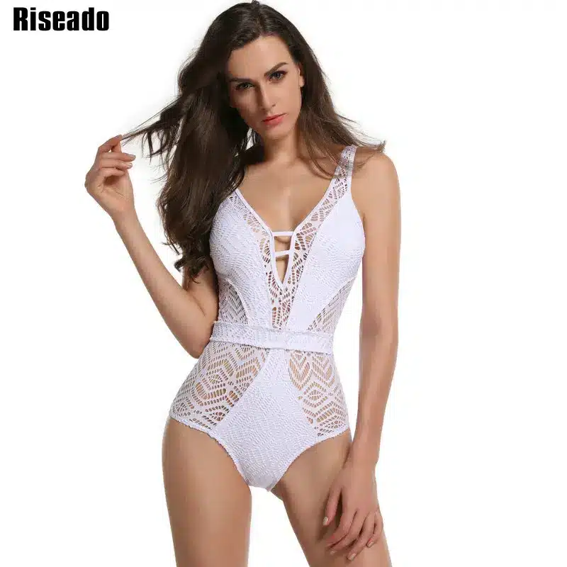 Riseado 2017 One Piece Swimsuit Sexy Swimwear Women Hollow Out Bandage Strap U-back Solid Swimsuit Summer Bathing Suits 8