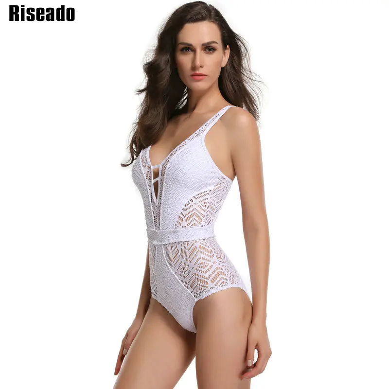 Riseado 2017 One Piece Swimsuit Sexy Swimwear Women Hollow Out Bandage Strap U-back Solid Swimsuit Summer Bathing Suits 9