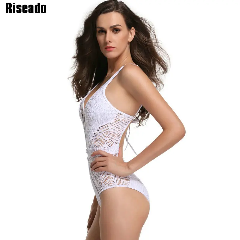 Riseado 2017 One Piece Swimsuit Sexy Swimwear Women Hollow Out Bandage Strap U-back Solid Swimsuit Summer Bathing Suits 10
