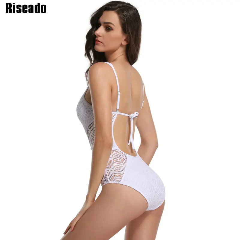 Riseado 2017 One Piece Swimsuit Sexy Swimwear Women Hollow Out Bandage Strap U-back Solid Swimsuit Summer Bathing Suits 11