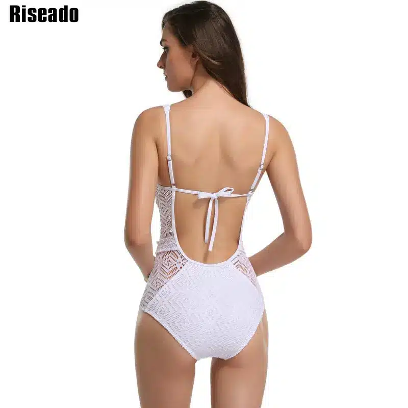 Riseado 2017 One Piece Swimsuit Sexy Swimwear Women Hollow Out Bandage Strap U-back Solid Swimsuit Summer Bathing Suits 12