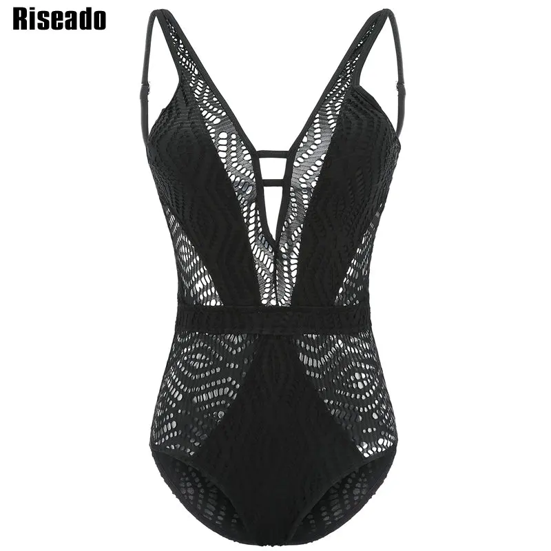 Riseado 2017 One Piece Swimsuit Sexy Swimwear Women Hollow Out Bandage Strap U-back Solid Swimsuit Summer Bathing Suits 13