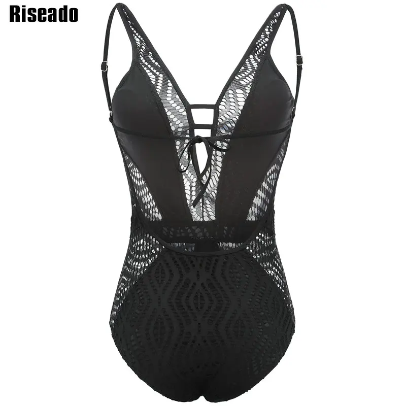 Riseado 2017 One Piece Swimsuit Sexy Swimwear Women Hollow Out Bandage Strap U-back Solid Swimsuit Summer Bathing Suits 14