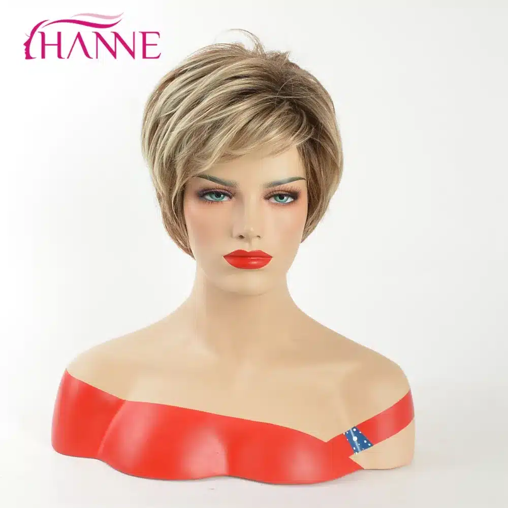 HANNE Mix Brown And Blonde 613 High Temperature Synthetic Hair Wigs Heat Resistant Natural Wave African American Short Wig 11