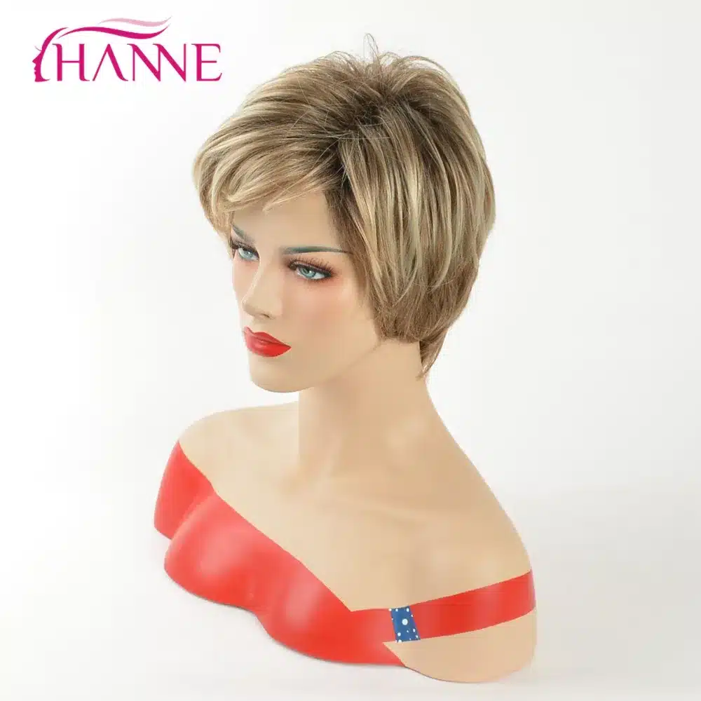 HANNE Mix Brown And Blonde 613 High Temperature Synthetic Hair Wigs Heat Resistant Natural Wave African American Short Wig 12