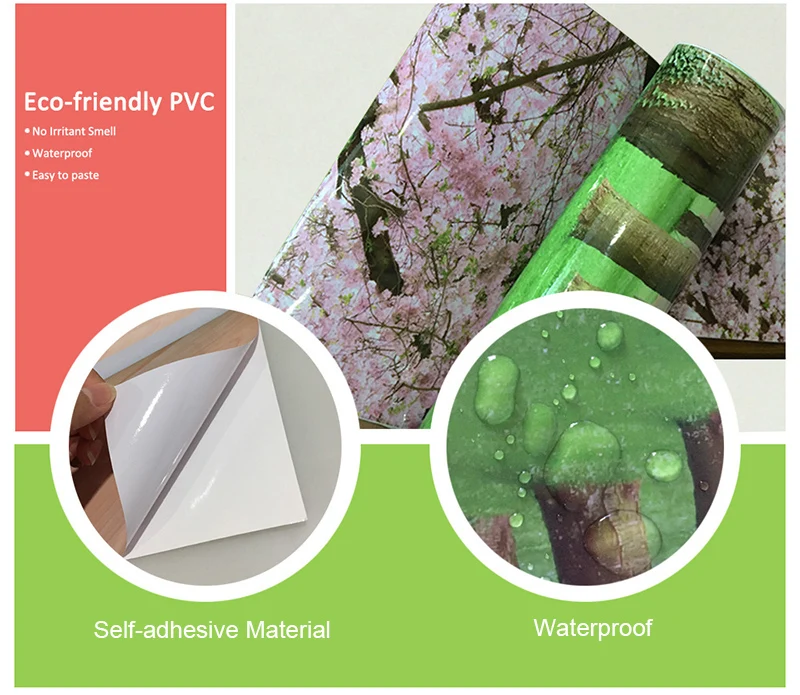 iseliimuv ja veekindel PVC seinakleeps bambuse ja lindude mustriga