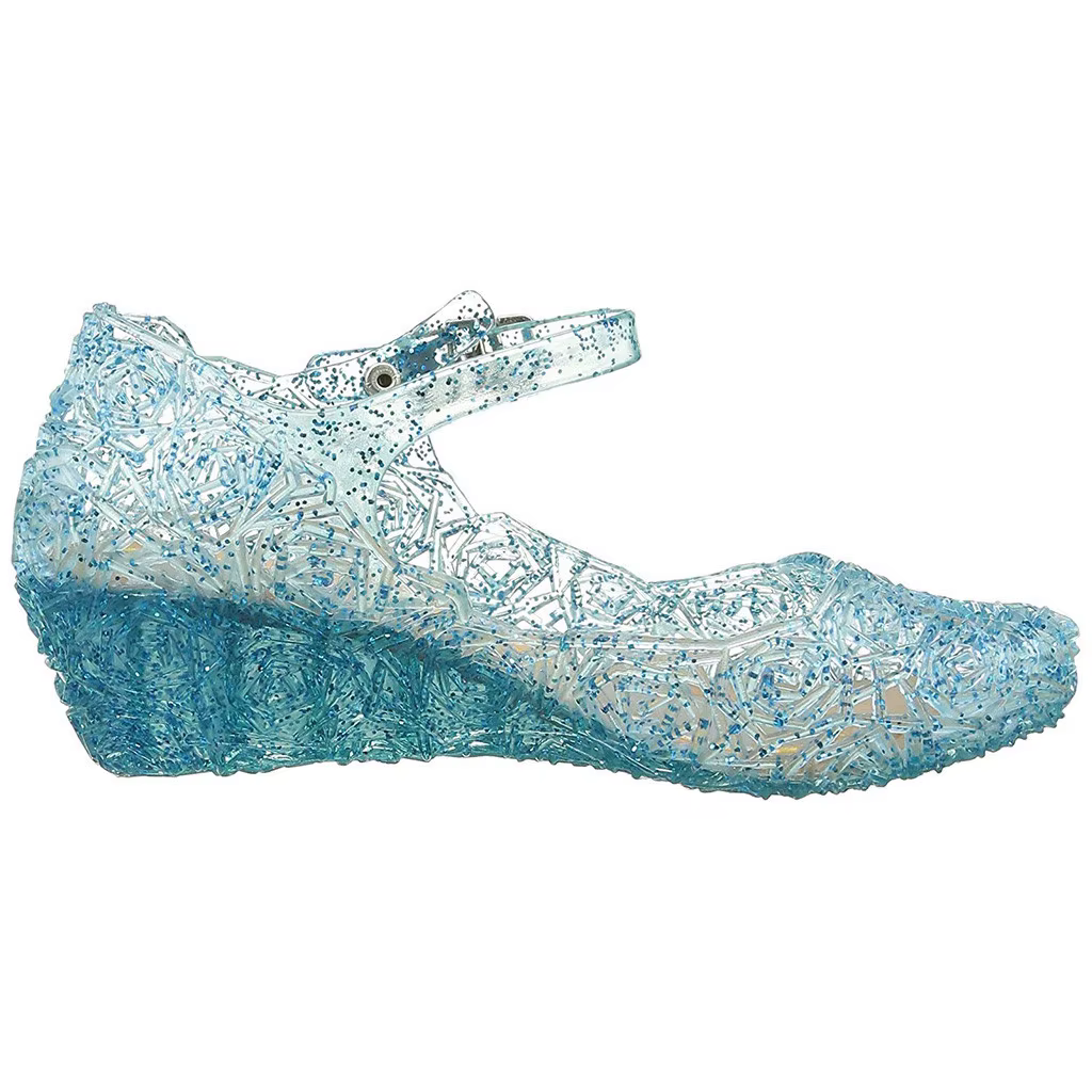 läbipaistvad sinised sädelevad tüdrukute kingad kiilkontsaga