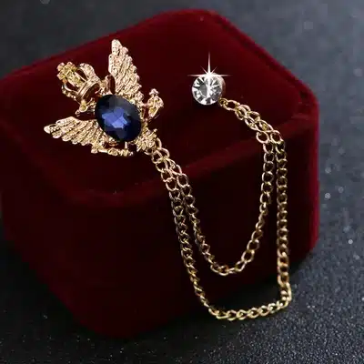 i-Remiel ancient ways small suit crown double-headed eagle wings brooch Fashion male corsage crystal chain tassel badge pin 15