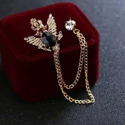 i-Remiel ancient ways small suit crown double-headed eagle wings brooch Fashion male corsage crystal chain tassel badge pin 16