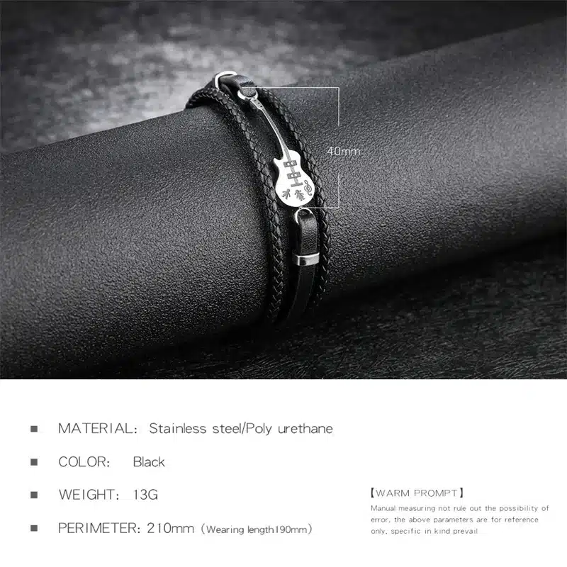 AZIZ BEKKAOUI Unique Stainless Steel Guitar Bracelets Customized Logo Leather Bracelet for Men Rope Bangle Drop shipping 12