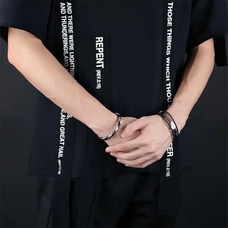 AZIZ BEKKAOUI Unique Stainless Steel Guitar Bracelets Customized Logo Leather Bracelet for Men Rope Bangle Drop shipping 17