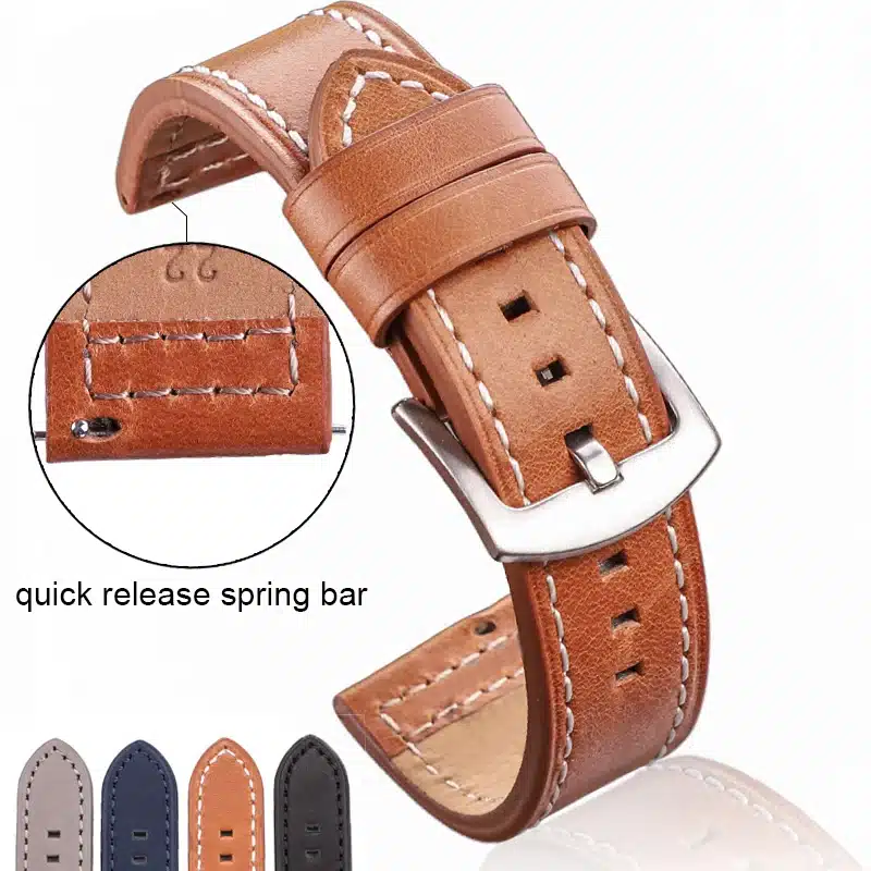 HENGRC Genuine Leagher Watchbands Bracelet Black Blue Gray Brown Cowhide Watch Strap For Woemn Men 18 20mm 22mm 24mm Wrist Band 5