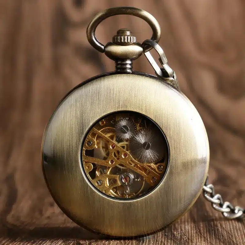 Retro Luxury Wood Circle Skeleton Pocket Watch Men Women Unisex Mechanical Hand-winding Roman numerals Necklace Gift P2012C 2