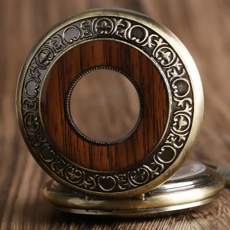 Retro Luxury Wood Circle Skeleton Pocket Watch Men Women Unisex Mechanical Hand-winding Roman numerals Necklace Gift P2012C 3