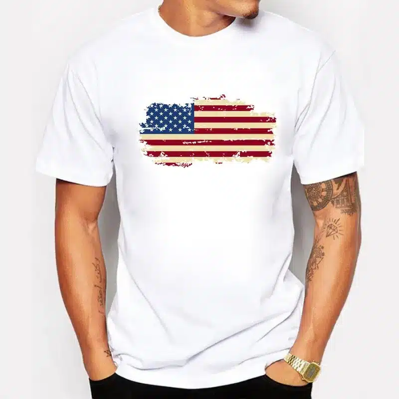 2017 Summer USA Flag Men T shirts 100% Cotton Short Sleeve Fans Nostalgia United States Flag Style T-shirts For Men 11