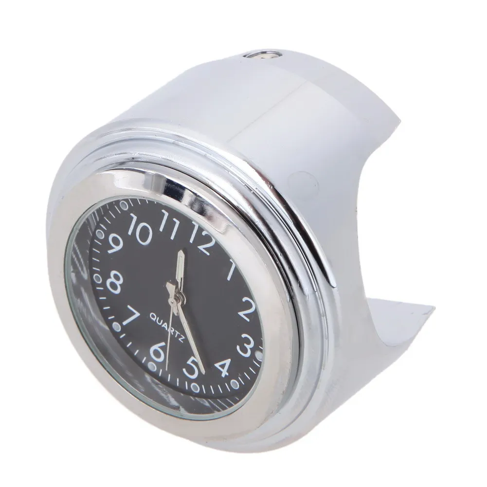Universal 7/8" Waterproof Chrome Motorcycle Handlebar Mount Quartz Clock Watch Aluminum Luminous Clock Moto Black Accessories 13