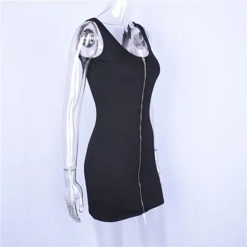 Hugcitar sleeveless V-neck zipper backless sexy bodycon dresses 2018 summer women fashion black solid party dress 11
