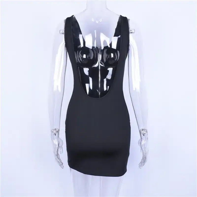 Hugcitar sleeveless V-neck zipper backless sexy bodycon dresses 2018 summer women fashion black solid party dress 12