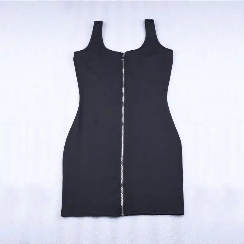 Hugcitar sleeveless V-neck zipper backless sexy bodycon dresses 2018 summer women fashion black solid party dress 13
