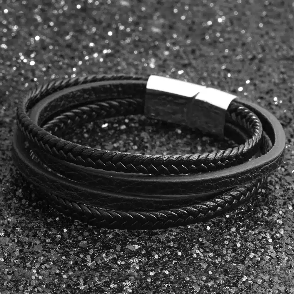 Bracelets & Bangles Men Stainless Steel Leather Bracelets Braided Rope Magnetic Clasp Male Bangles Jewelry 2017 New(BA101881) 49