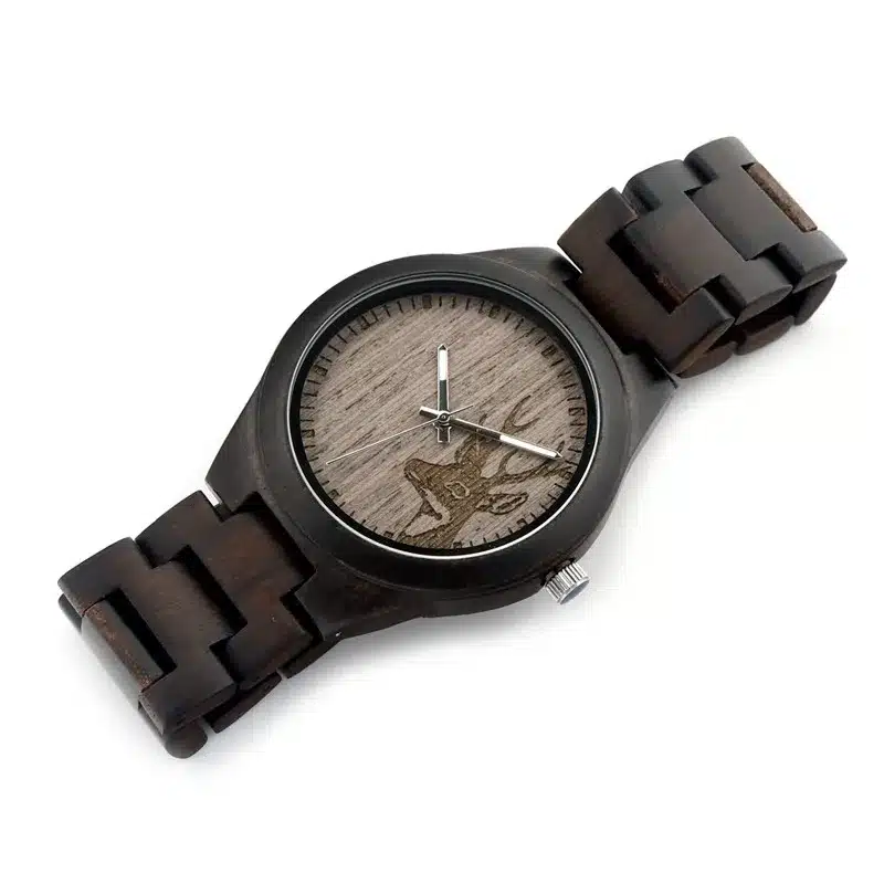 BOBO BIRD I26 Mens Unique Ebony Wooden Watches Deer Head Dial Casual Quartz Wrist Watches With Wood Links In Gift Watch Box 13