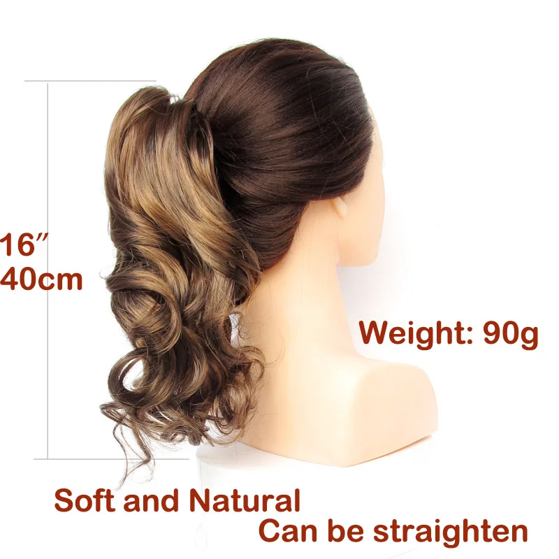 jeedou Short Wavy Ponytail Hair Extensions Claw Ponytails Synthetic 16" 40cm 90g Black Red Blonde Piano Color Women's Hairpieces 9