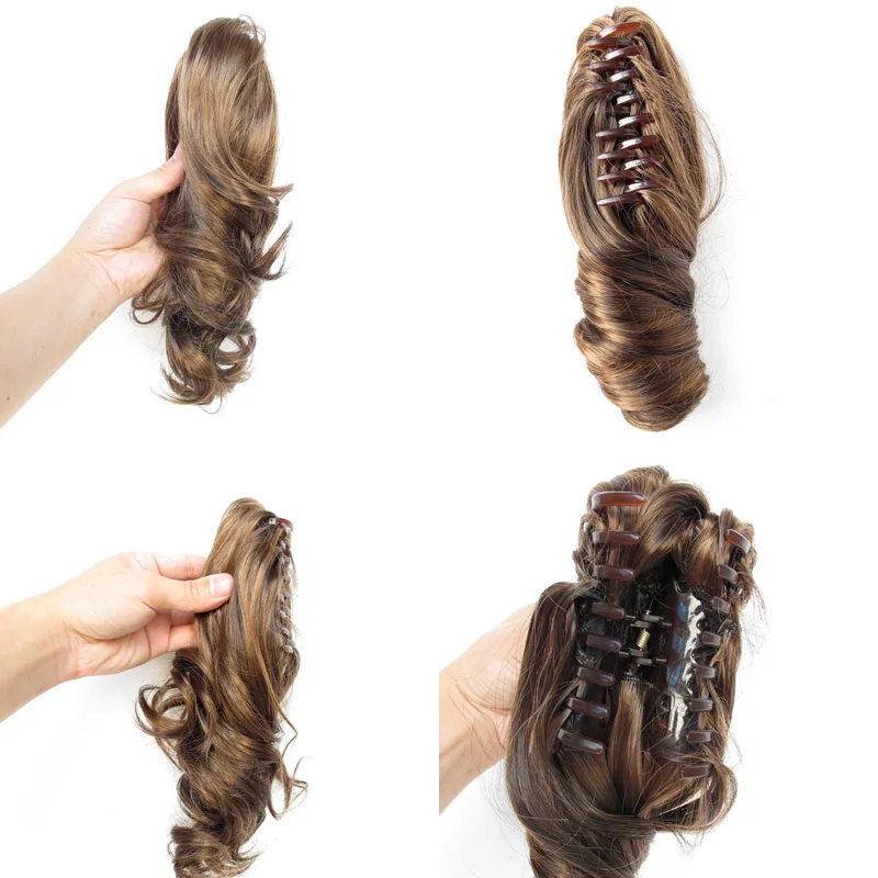 jeedou Short Wavy Ponytail Hair Extensions Claw Ponytails Synthetic 16" 40cm 90g Black Red Blonde Piano Color Women's Hairpieces 11