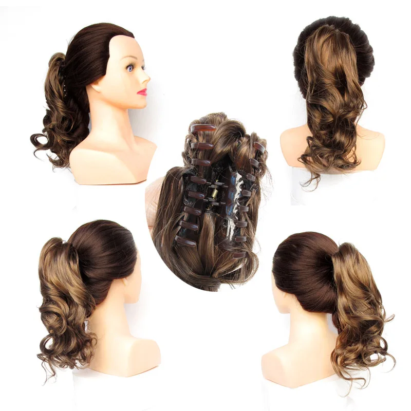 jeedou Short Wavy Ponytail Hair Extensions Claw Ponytails Synthetic 16" 40cm 90g Black Red Blonde Piano Color Women's Hairpieces 12