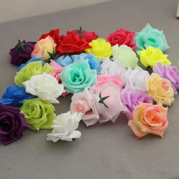 50 Pcs Fake Artificial Silk Rose Heads Flower Buds DIY Handmade Bouquet Home Wedding Garden Shop Decoration Craft Decor Supplies 9