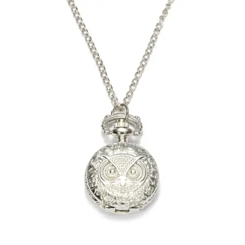 YCYS-Quartz Pendant Pocket Watch Chain Alloy Silver Arabic Numeral Owl 2