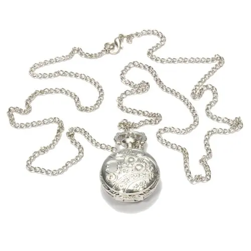 YCYS-Quartz Pendant Pocket Watch Chain Alloy Silver Arabic Numeral Owl 6
