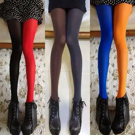 Women Spring Autumn 120D Tights Fashion Asymmetry Contrast Color Velvet Pantyhose Lady Girls Sexy Stockings Japanese Tight 13