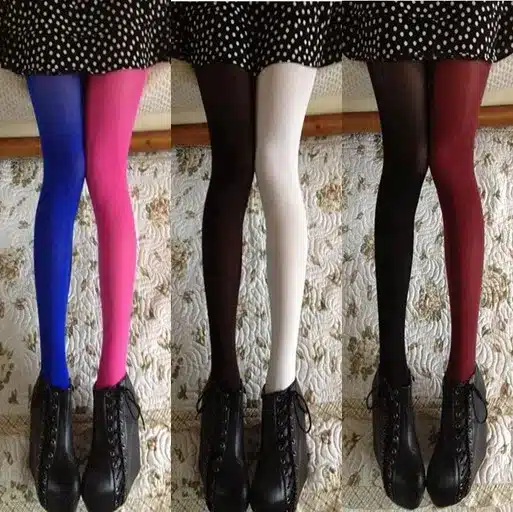 Women Spring Autumn 120D Tights Fashion Asymmetry Contrast Color Velvet Pantyhose Lady Girls Sexy Stockings Japanese Tight 14