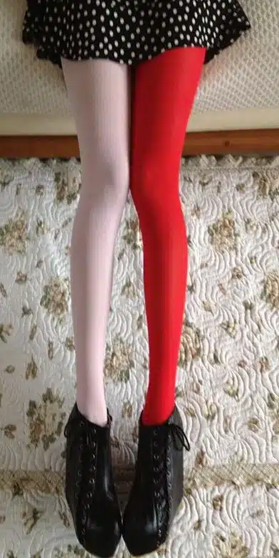 Women Spring Autumn 120D Tights Fashion Asymmetry Contrast Color Velvet Pantyhose Lady Girls Sexy Stockings Japanese Tight 16