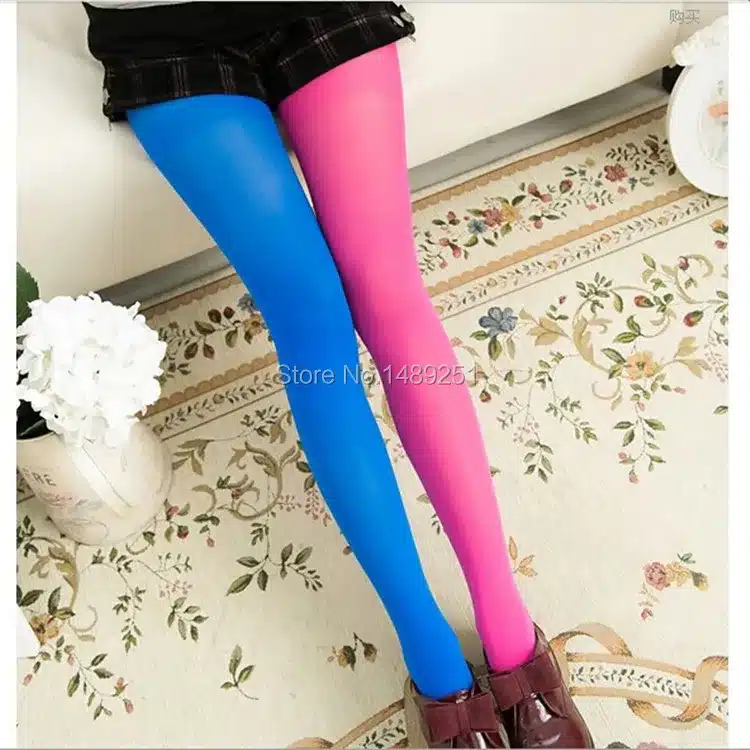 Women Spring Autumn 120D Tights Fashion Asymmetry Contrast Color Velvet Pantyhose Lady Girls Sexy Stockings Japanese Tight 20