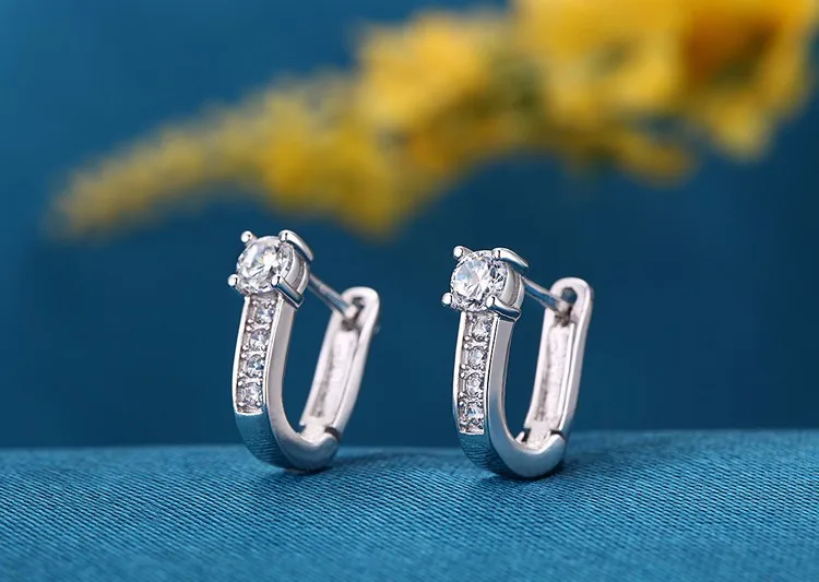 Fashion 925 sterling silver stud earrings jewelry luxury Rhinestone inlaid "U"design ear buckle earrings women jewelry 12