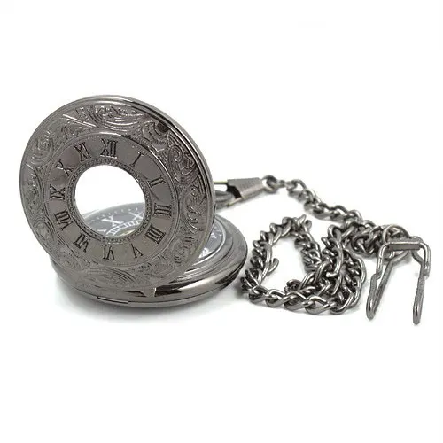 New Lace Dress Pocket Watch Gun color Mechanical Mens 25