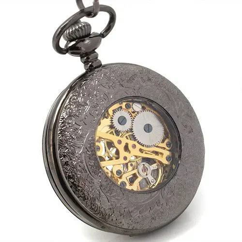 New Lace Dress Pocket Watch Gun color Mechanical Mens 24