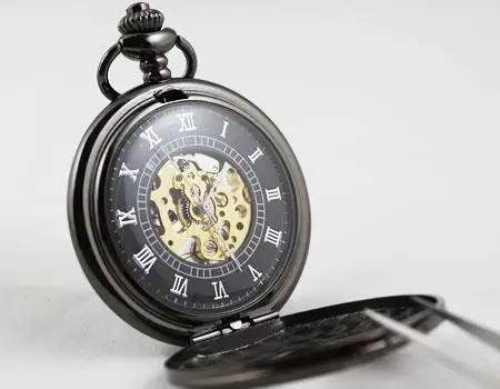 New Lace Dress Pocket Watch Gun color Mechanical Mens 28