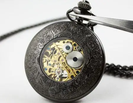 New Lace Dress Pocket Watch Gun color Mechanical Mens 29