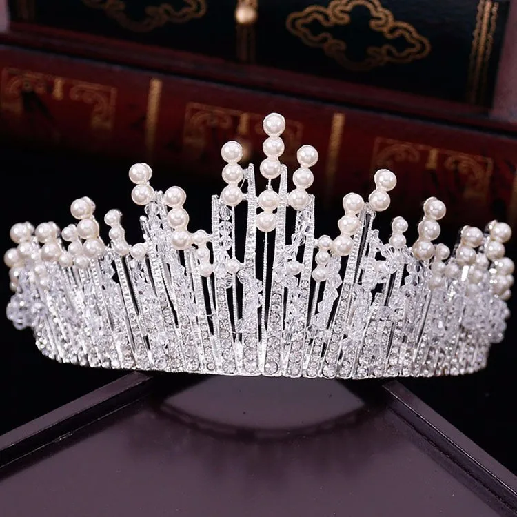 New Vintage Multilayers Luxury Silver Gold Crystal Pearl Tiara Crown Wedding Hair Accessories Bridal Party Jewelry Big Headbands 5