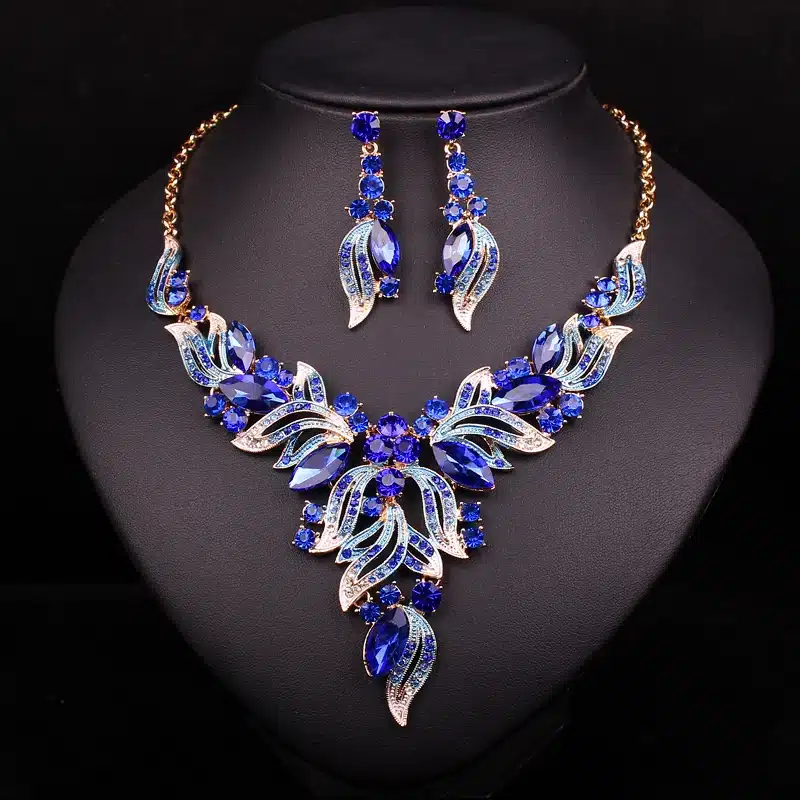 New Fashion Indian Rhinestone Bridal Jewelry Set Wedding Prom Party Accessories Gold Color Necklace Earring Set For Brides Women 5