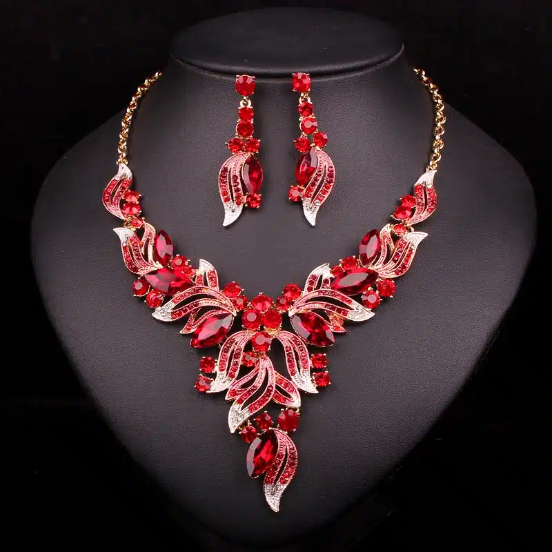 New Fashion Indian Rhinestone Bridal Jewelry Set Wedding Prom Party Accessories Gold Color Necklace Earring Set For Brides Women 7