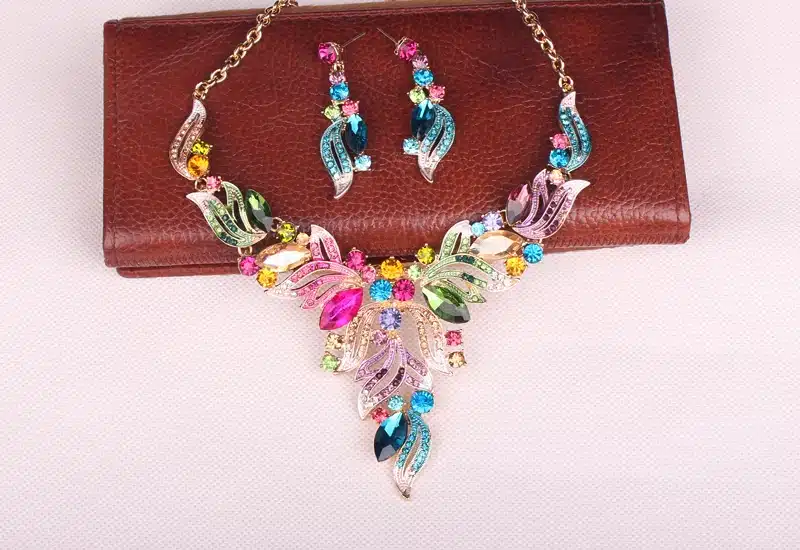New Fashion Indian Rhinestone Bridal Jewelry Set Wedding Prom Party Accessories Gold Color Necklace Earring Set For Brides Women 12