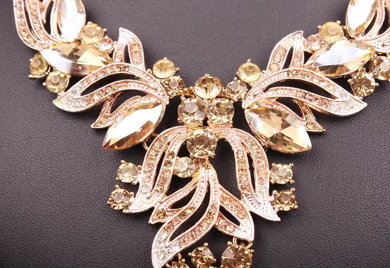 New Fashion Indian Rhinestone Bridal Jewelry Set Wedding Prom Party Accessories Gold Color Necklace Earring Set For Brides Women 17
